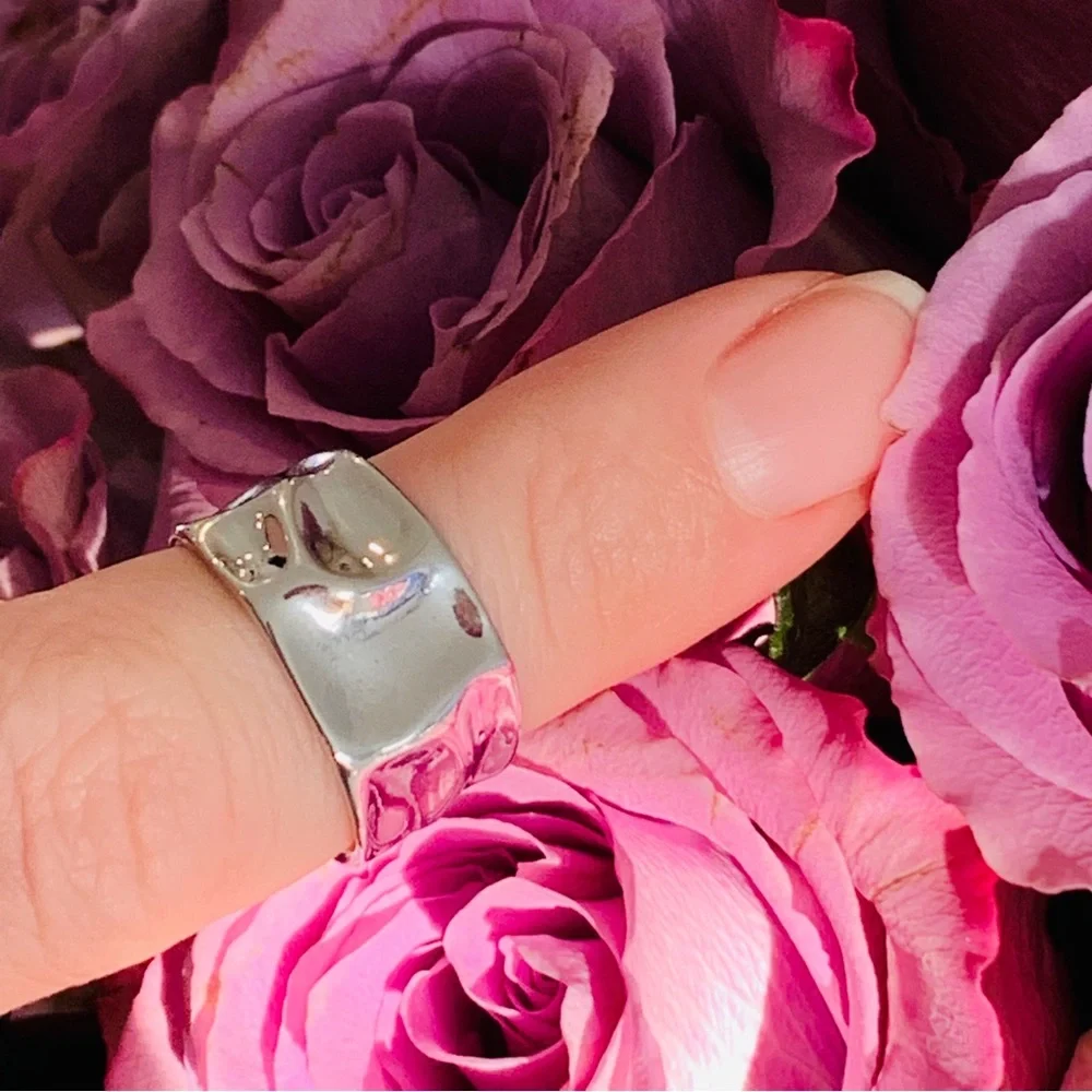 Anthro Sterling Silver Dented Irregular Pinky Ring Resizing One Size